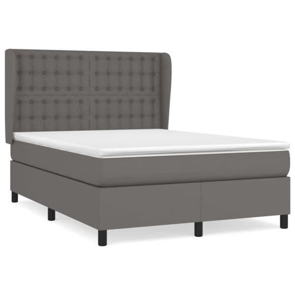 vidaXL Cama com Molas/colchão 140x200 cm Couro Artificial Cinzento - 716873653