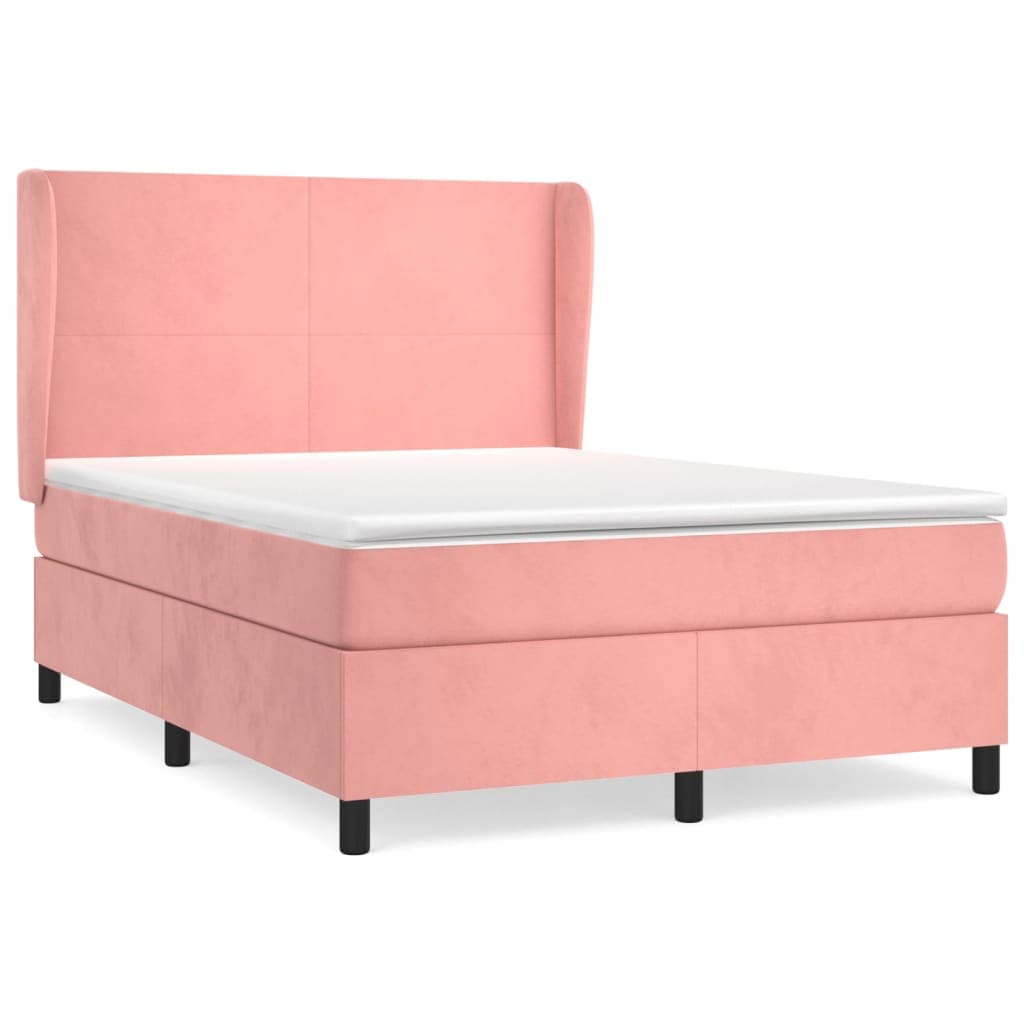 vidaXL Cama com Molas/colchão 140x190 cm Veludo Rosa - 2688517040