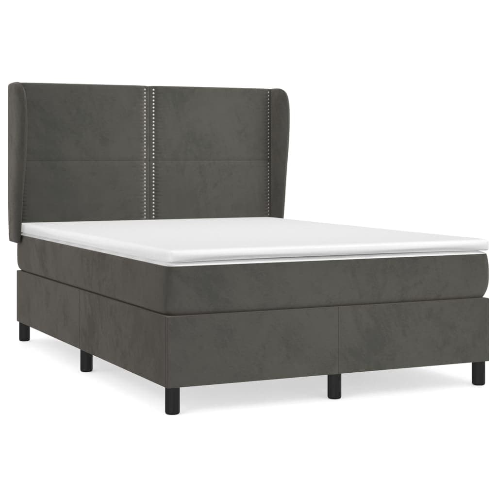 vidaXL Cama com Molas/colchão 140x190 cm Veludo Cinzento-escuro - 4102454996