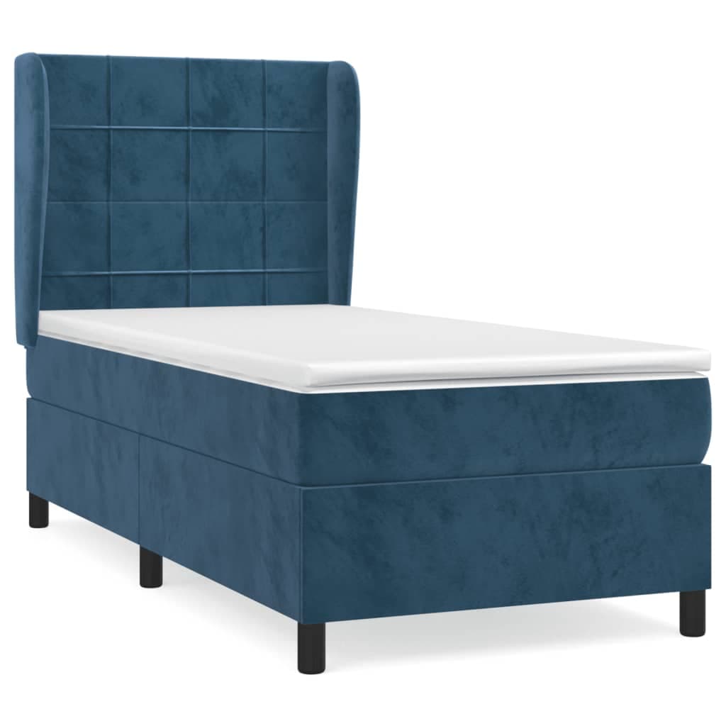 vidaXL Cama com molas/colchão 90x200 cm veludo azul-escuro
