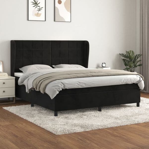 vidaXL Cama com Molas/colchão 180x200 cm Veludo Preto - 807762586