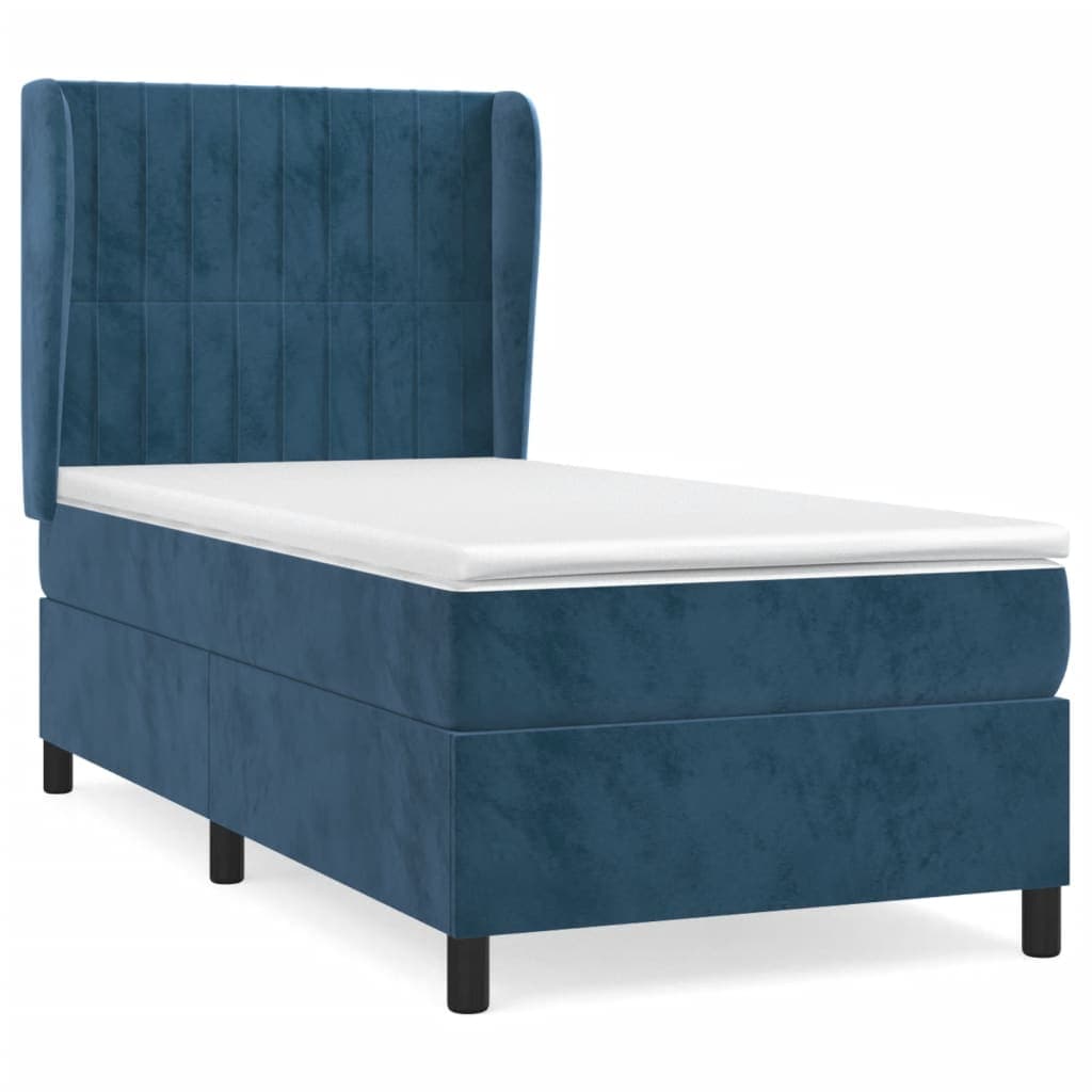 vidaXL Cama com molas/colchão 90x200 cm veludo azul-escuro