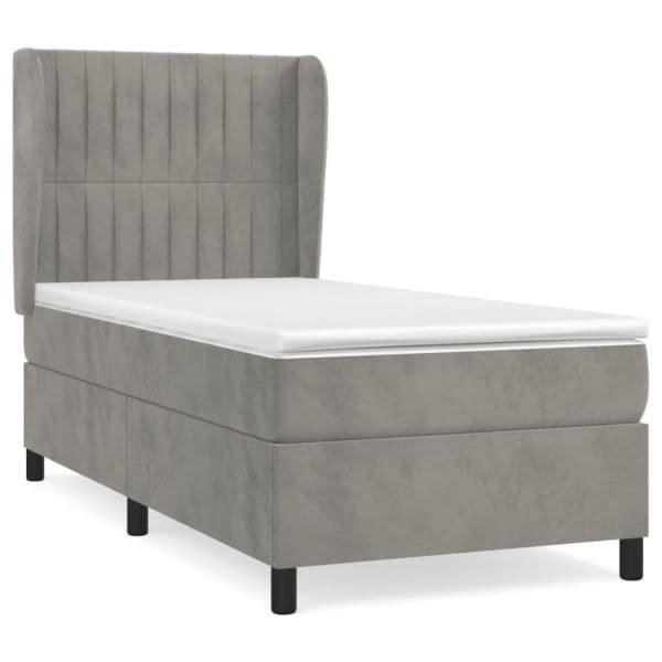 vidaXL Cama com Molas/colchão 100x200 cm Veludo Cinza-claro - 4106494530