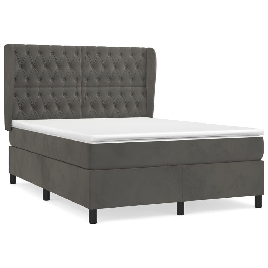 vidaXL Cama com Molas/colchão 140x200 cm Veludo Cinzento-escuro - 1260034268