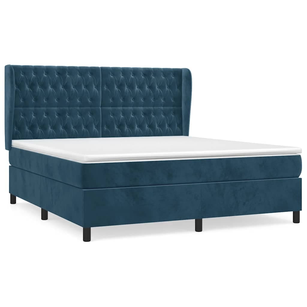 vidaXL Cama com molas/colchão 140x200 cm veludo azul-escuro