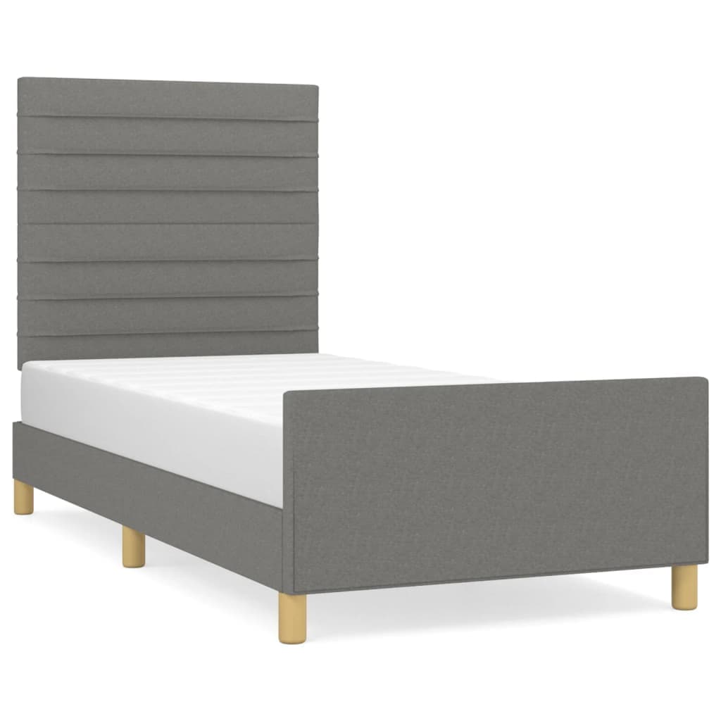 vidaXL Estrutura de cama sem colchão 90x200 cm tecido cinzento-escuro