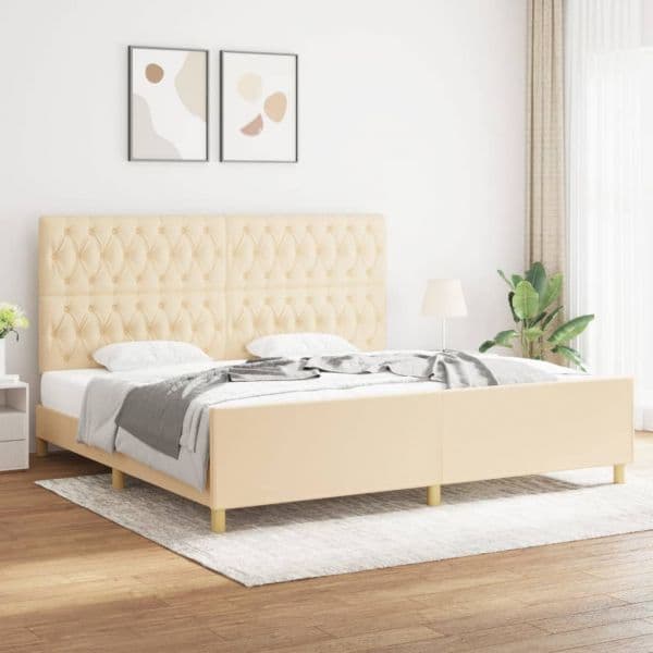 Estrutura de Cama com Cabeceira 200x200 cm Tecido Cor Creme - 3125329
