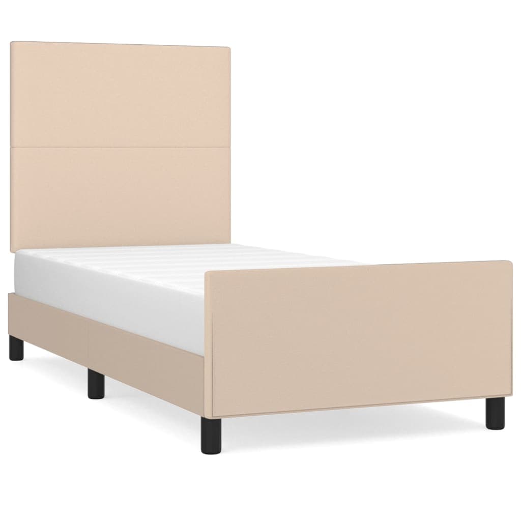 vidaXL Estrutura cama cabeceira 100x200 cm couro artificial cappuccino