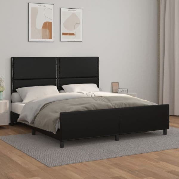 vidaXL Estrutura de Cama com Cabeceira 180x200cm Couro Artificial Preto - 3870655005