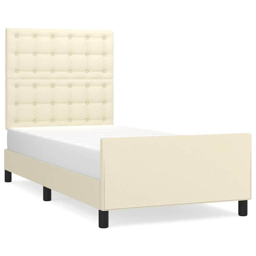 vidaXL Estrutura de cama c/ cabeceira couro artificial 90x200 cm creme