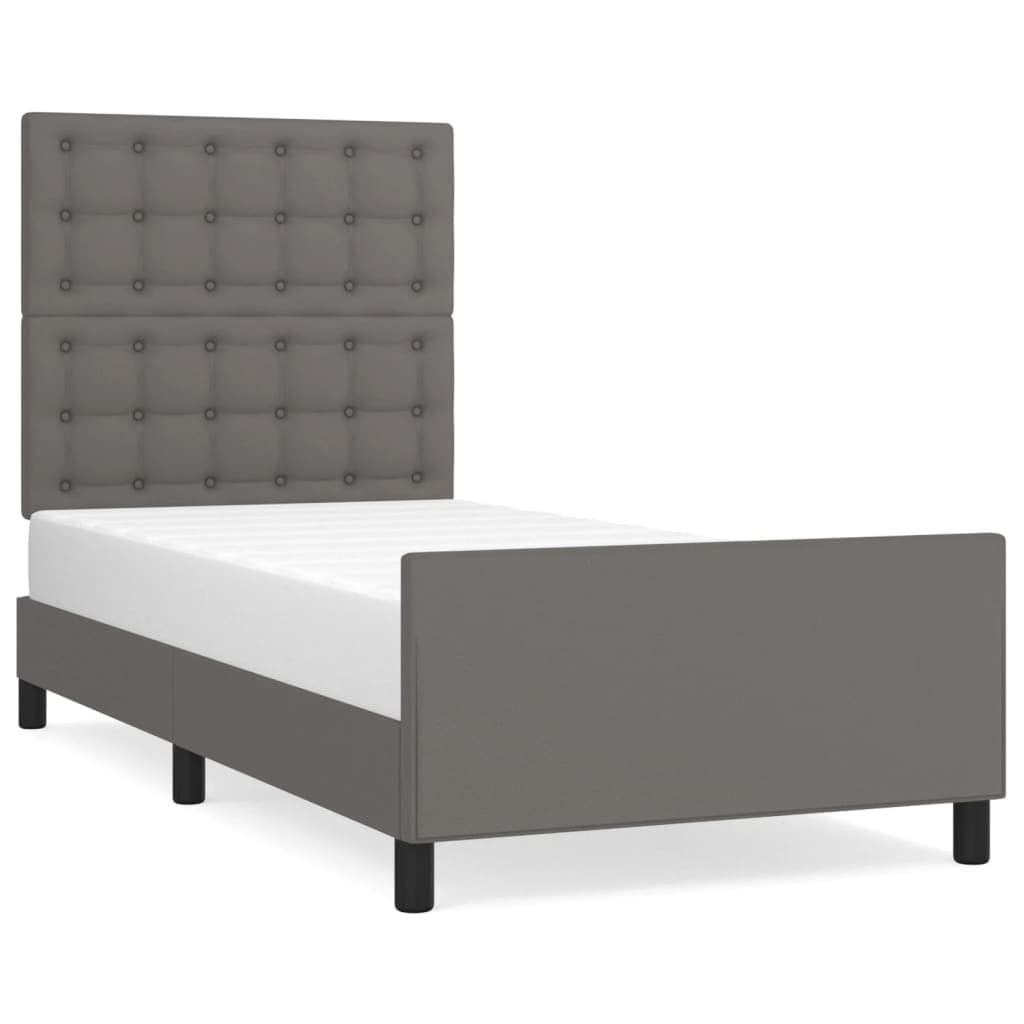 vidaXL Estrutura Cama com Cabeceira 100x200cm Couro Artificial Cinzento - 3611650151