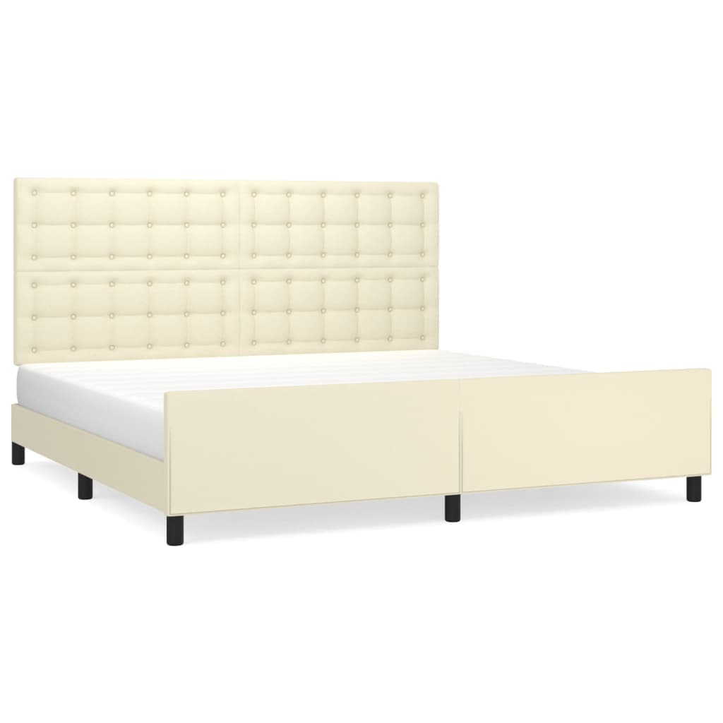 vidaXL Estrutura de cama c/ cabeceira couro artificial 200x200cm creme