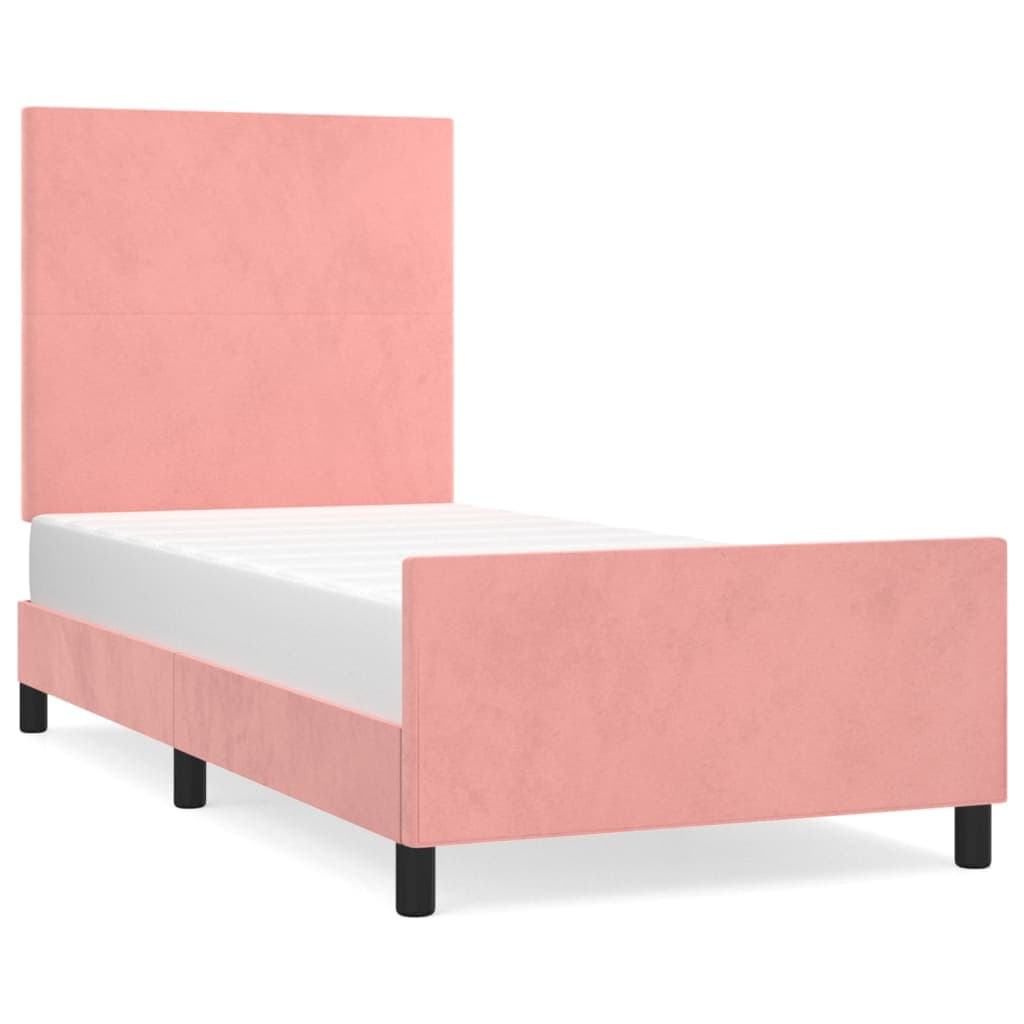 vidaXL Estrutura de Cama com Cabeceira 90x190 cm Veludo Rosa - 3367218078