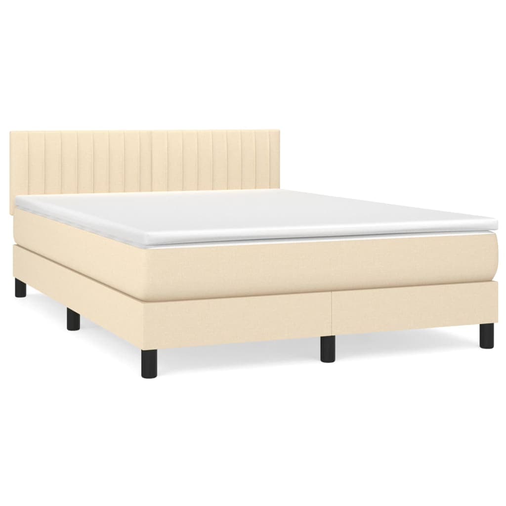 vidaXL Cama com molas/colchão 140x190 cm tecido cor creme