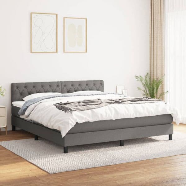 vidaXL Cama com Molas/colchão 160x200 cm Tecido Cinzento-escuro - 2258565267