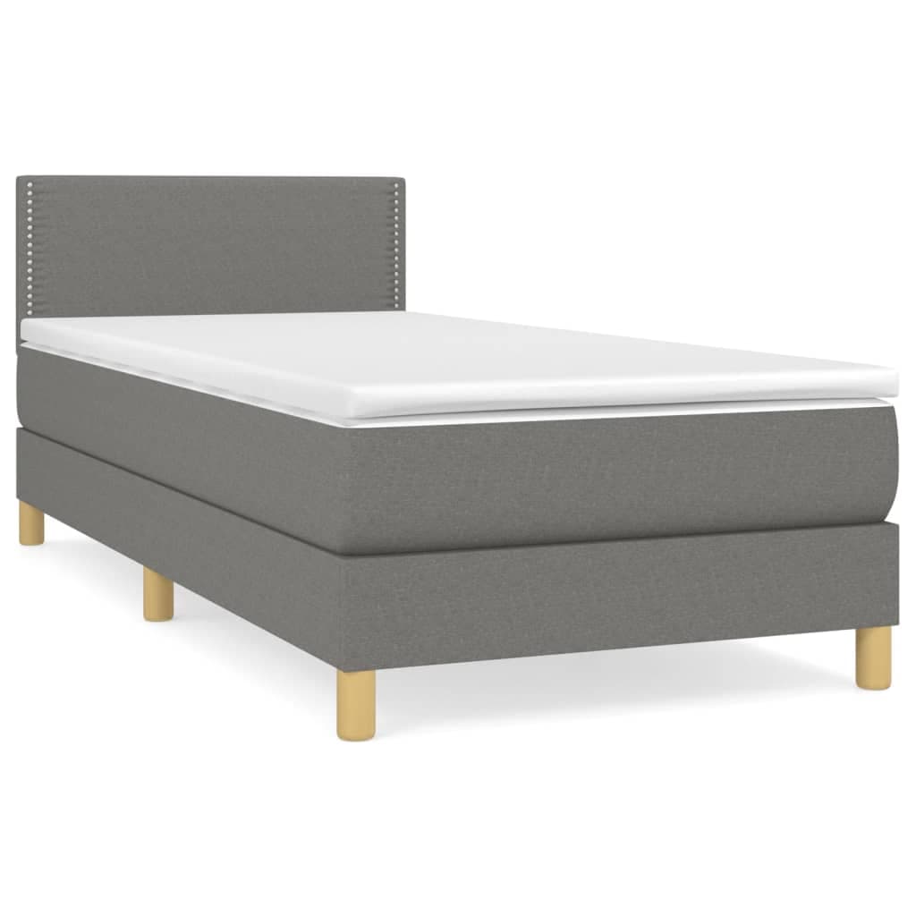 vidaXL Cama com molas/colchão 90x200 cm tecido cinzento-escuro
