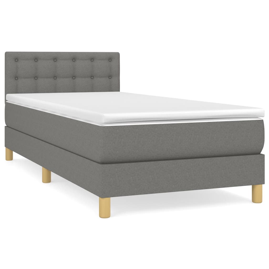 vidaXL Cama com molas/colchão 100x200 cm tecido cinza-escuro