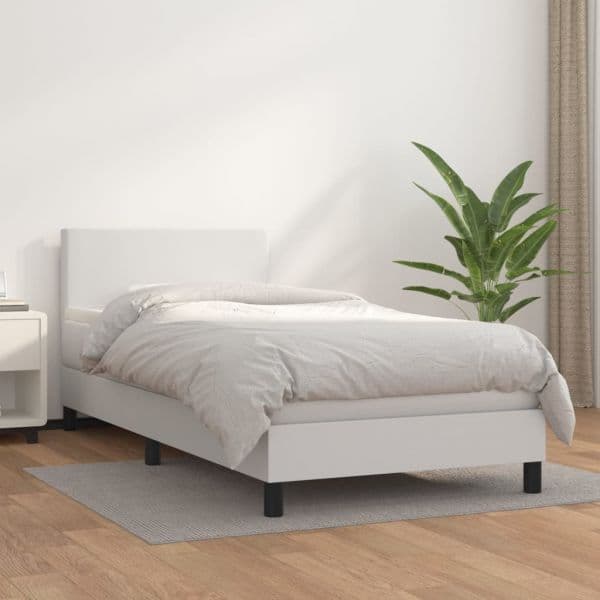 vidaXL Cama com Molas/colchão 100x200 cm Couro Artificial Branco - 2758335050