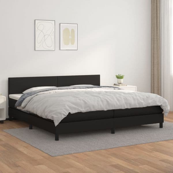 Cama com Molas/colchão 200x200 cm Couro Artificial Preto - 3141023