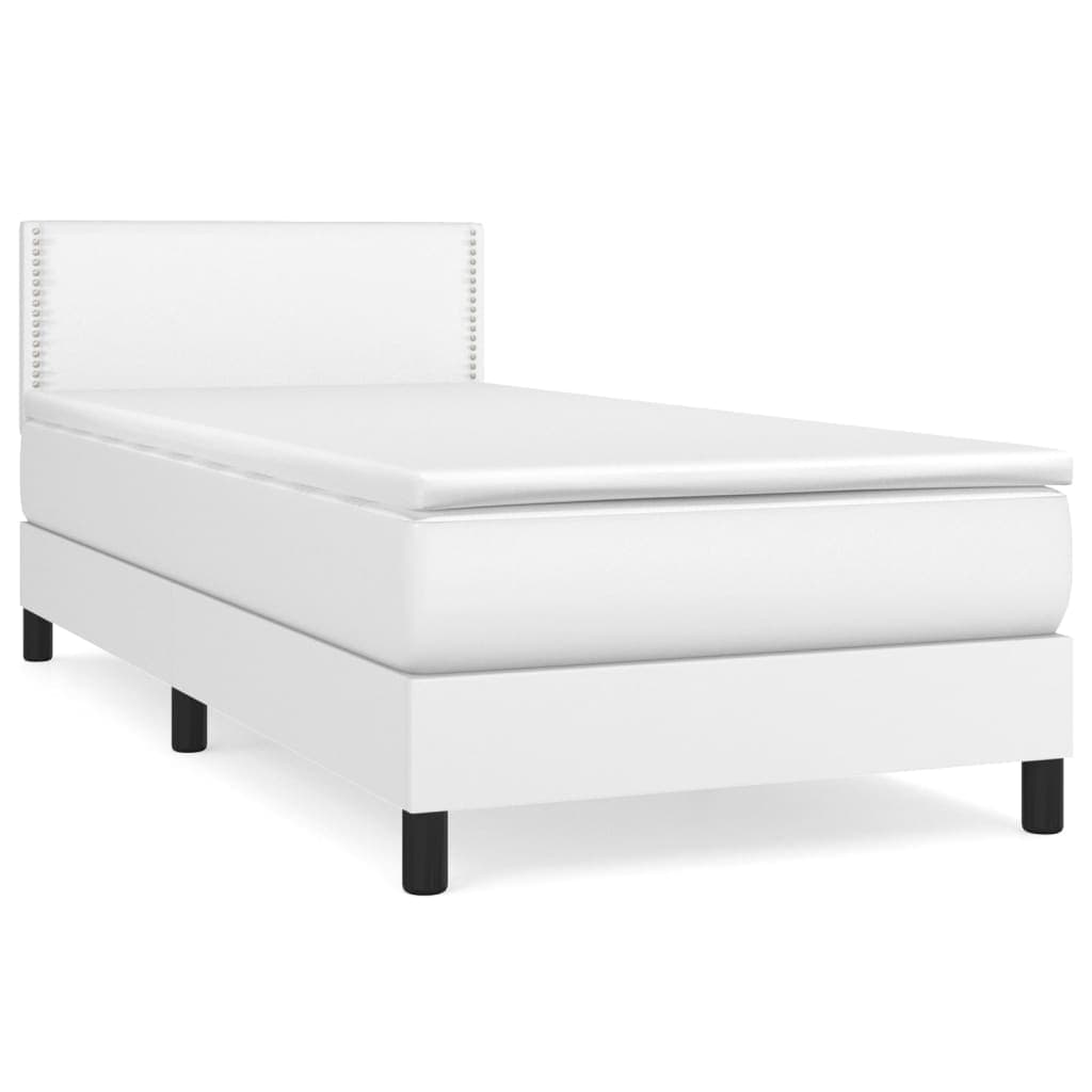 vidaXL Cama com molas/colchão 100x200 cm couro artificial branco