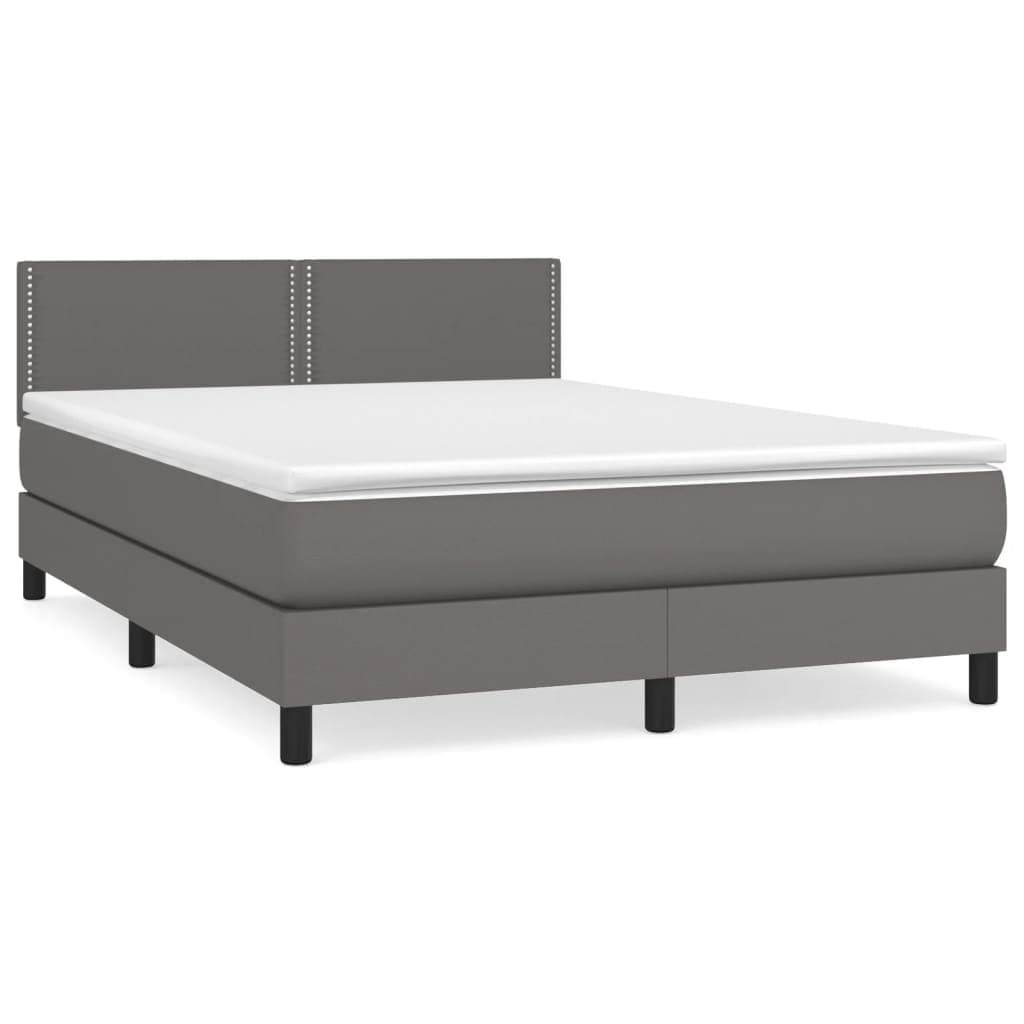 vidaXL Cama com molas/colchão 140x190 cm couro artificial cinzento