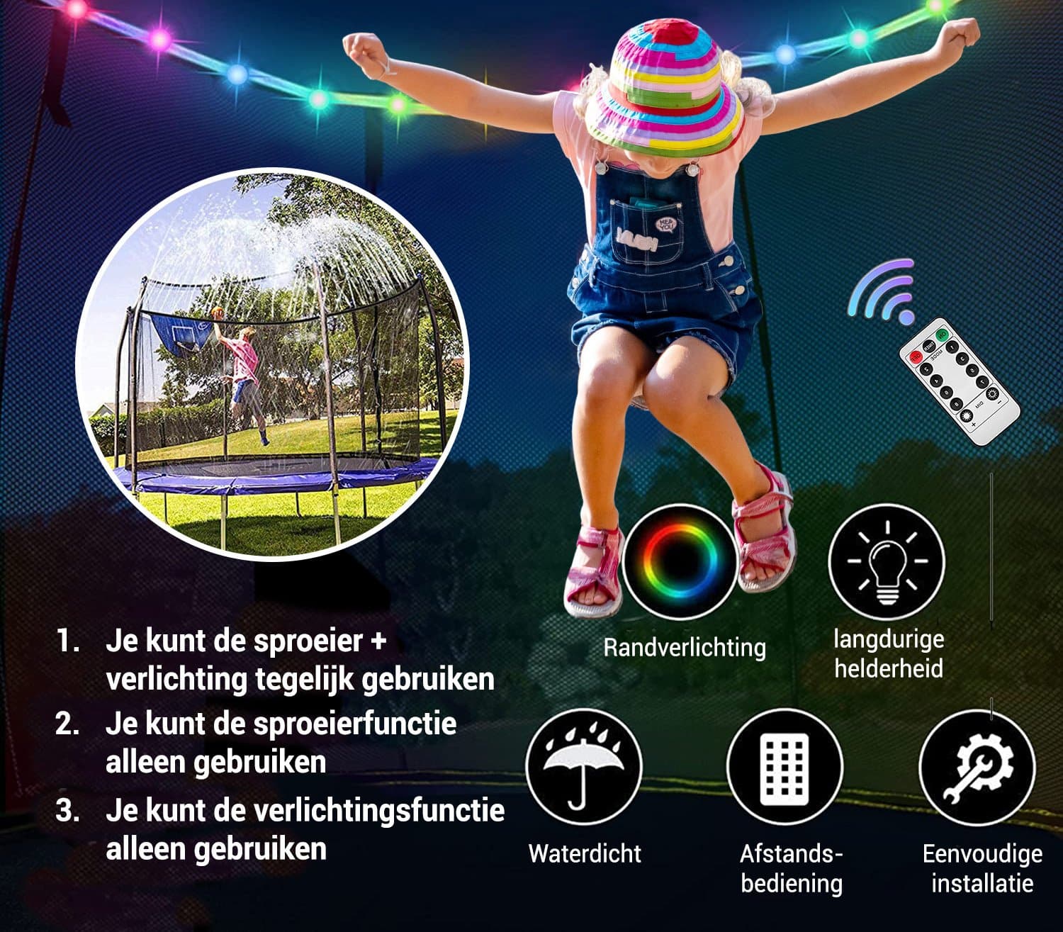 Sistema de aspersão com iluminação para trampolim Ø244 cm