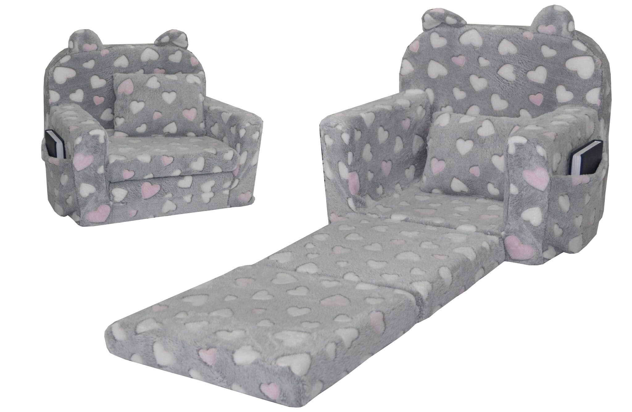 Poltrona infantil POLAR 51x40x41 cm corações cinzento rosa