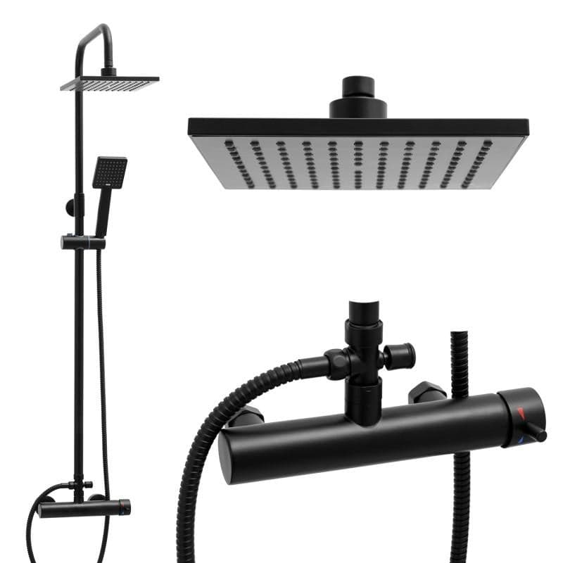 Conjunto de duche com chuveiro 20 cm e chuveiro de mão preto