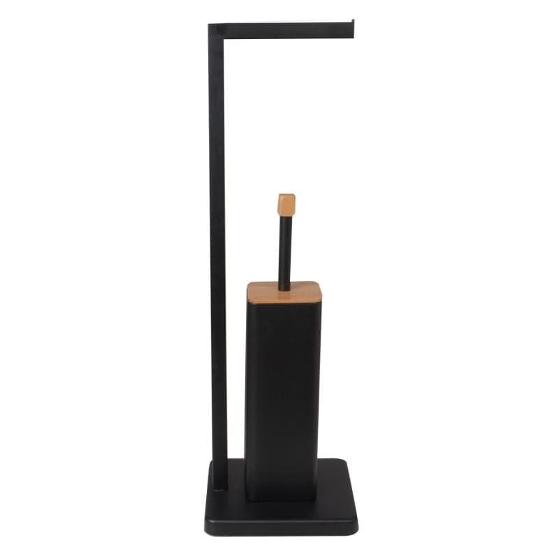 Suporte de papel higiénico com escova 20 x 64 cm preto e bambu