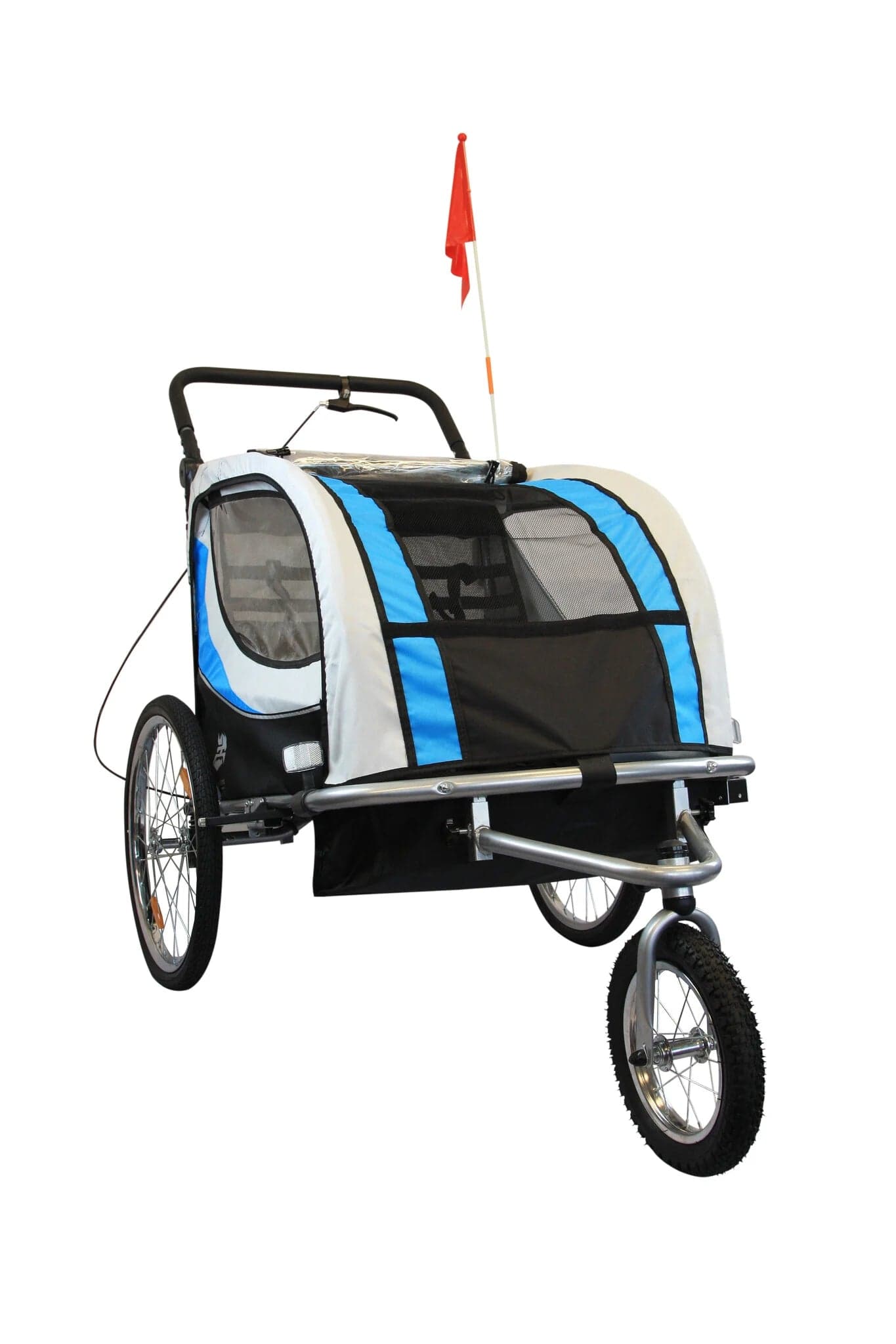 Reboque de bicicleta tipo carrinho 2 lugares com suspensão azul