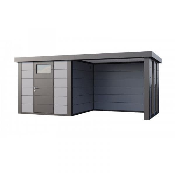 Telluria Abrigo de Jardim Metálico NH4 com Apoio e Janelas à Direita Cinza Claro (238 x 238) + (284 x 238) Aço Galvanizado