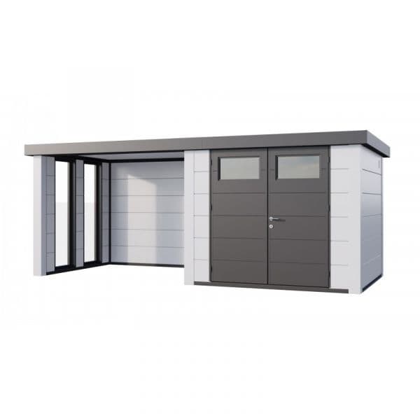 Telluria Abrigo de Jardim Metálico NH6 com Apoio e Janelas à Esquerda Branco / Branco (268 x 238) + (284 x 238) Aço Galvanizado
