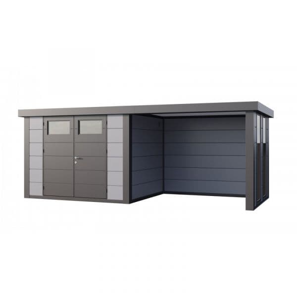 Telluria Abrigo de Jardim Metálico NH7 com Apoio e Janelas à Direita Cinza Claro (298 x 238) + (284 x 238) Aço Galvanizado