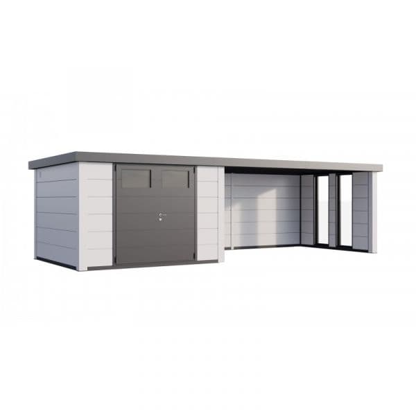 Telluria Abrigo de Jardim Metálico NH8 com Apoio Xl e Janelas à Direita Branco / Branco (298 x 298) + (464 x 298) Aço Galvanizado