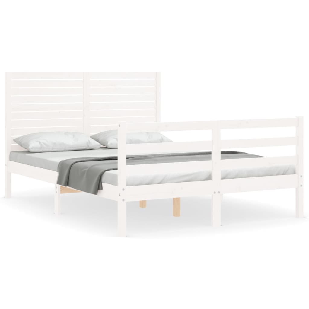 vidaXL Estrutura de cama com cabeceira 140x190cm madeira maciça branco