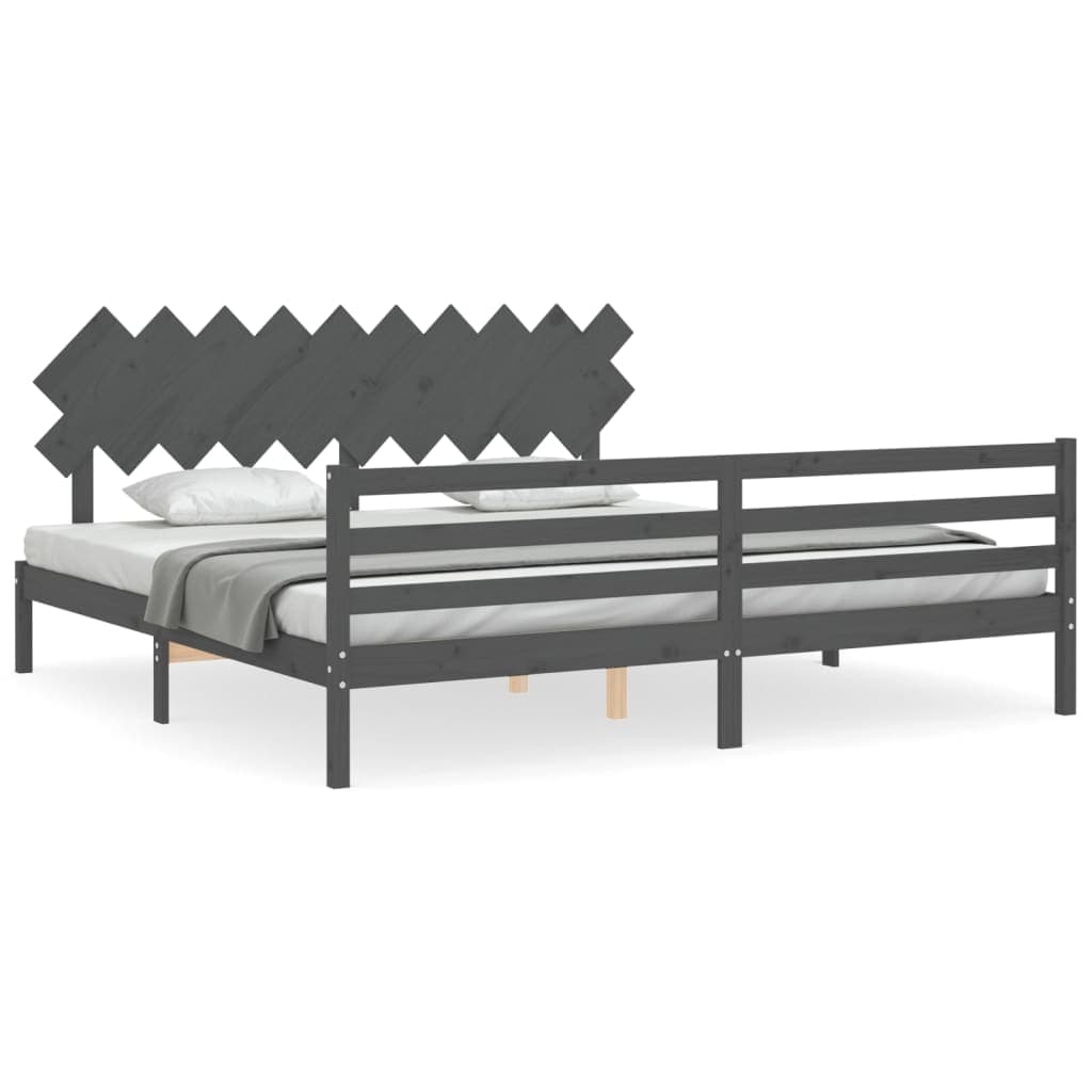 vidaXL Estrutura de cama com cabeceira 200x200 cm madeira maciça cinza