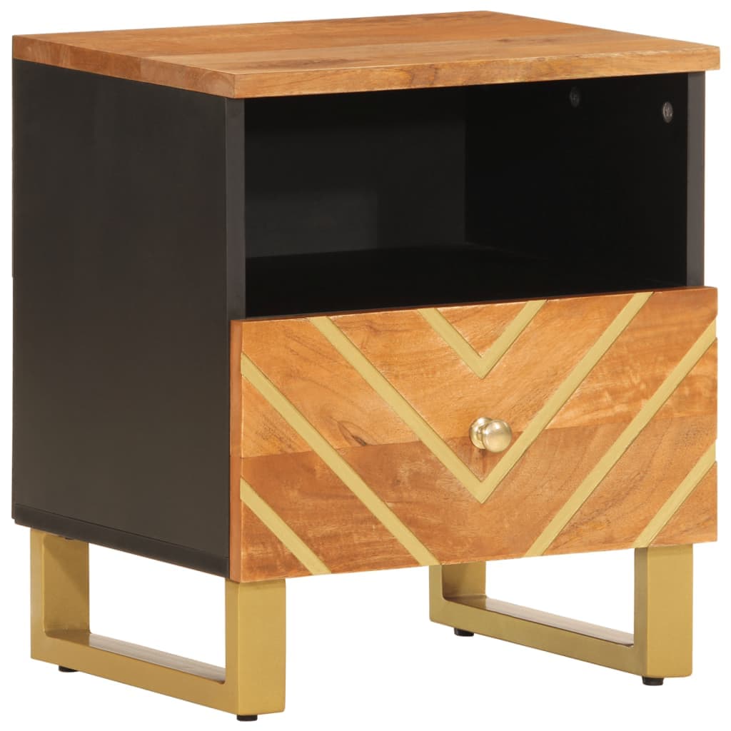 vidaXL Mesa de cabeceira madeira de mangueira maciça castanho e preto