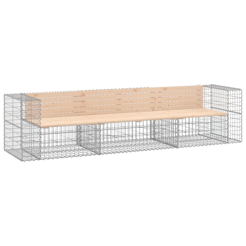 vidaXL Banco de jardim c/ design gabião 287x71x65,5 cm pinho maciço