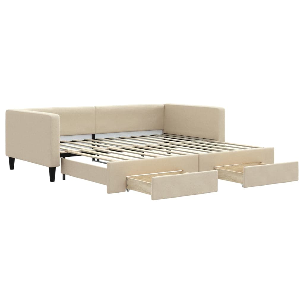 vidaXL Sofá-cama com gavetão e gavetas 100x200 cm tecido cor creme