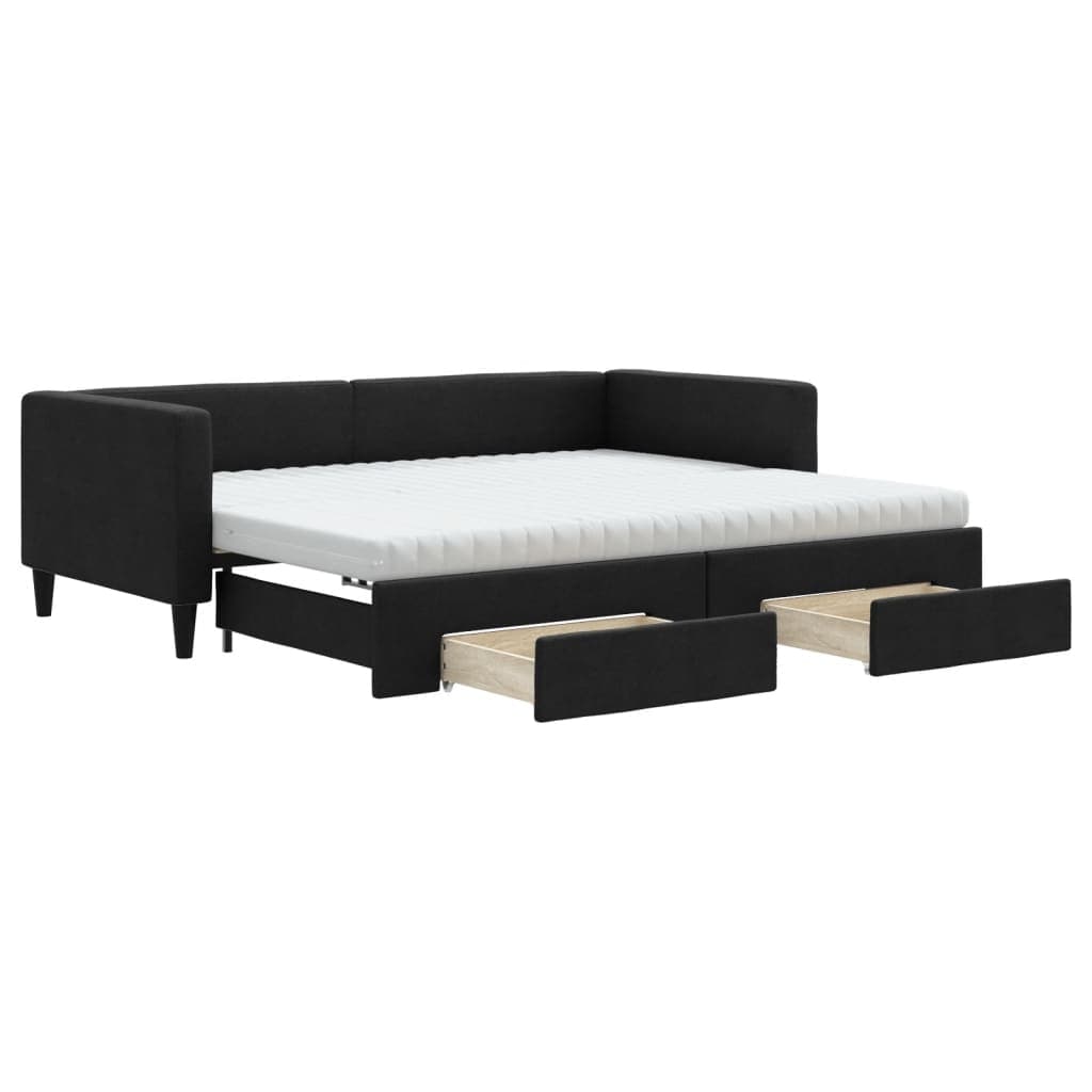 vidaXL Sofá-cama com gavetão e gavetas 90x200 cm tecido preto