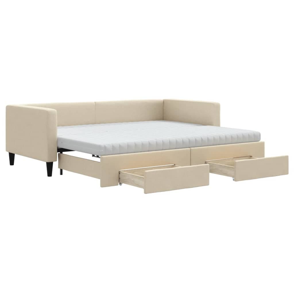 vidaXL Sofá-cama com gavetão e gavetas 90x200 cm tecido cor creme