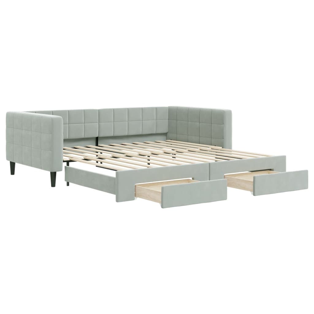 vidaXL Sofá-cama c/ gavetão e gavetas 100x200 cm veludo cinzento-claro