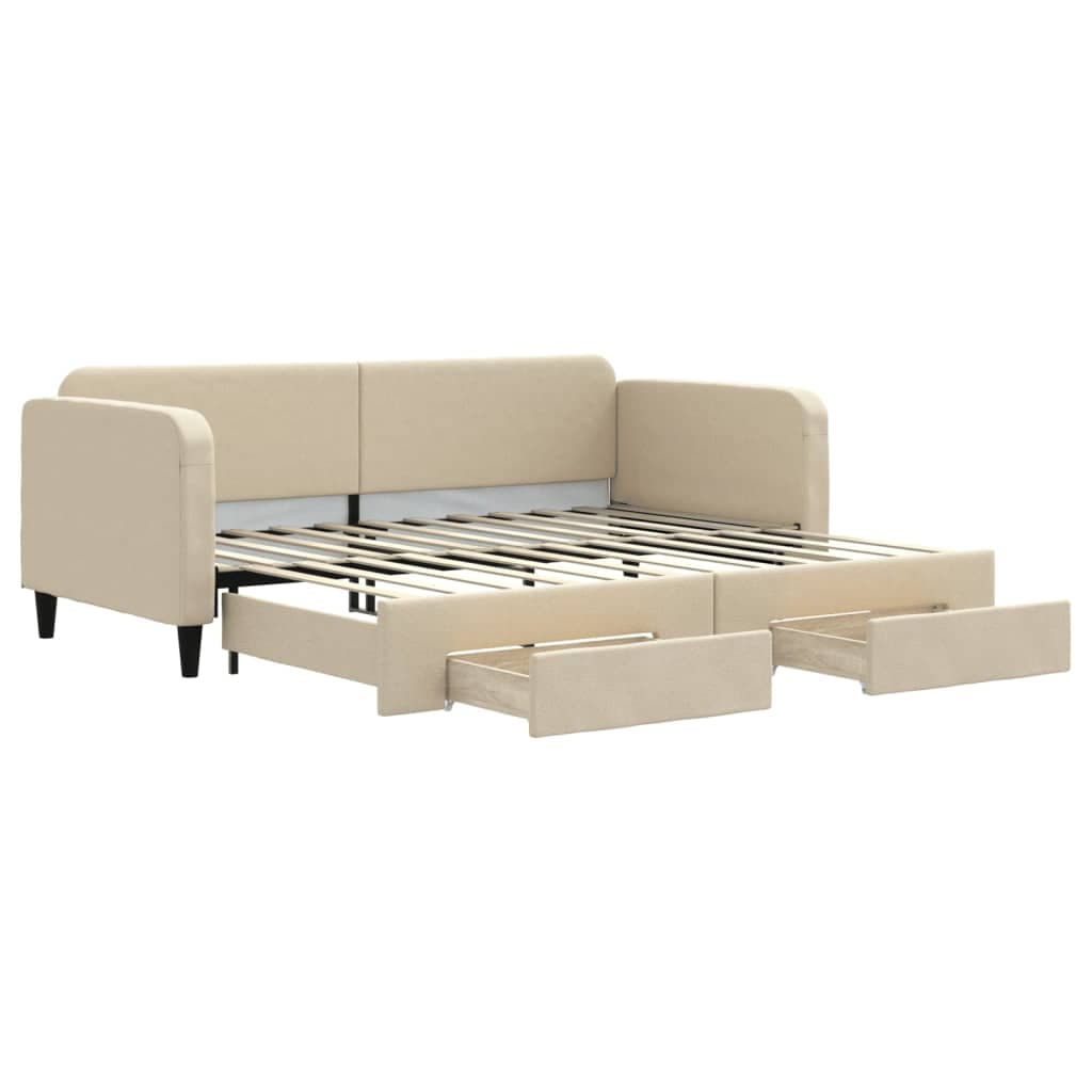 vidaXL Sofá-cama com gavetão e gavetas 90x200 cm tecido cor creme