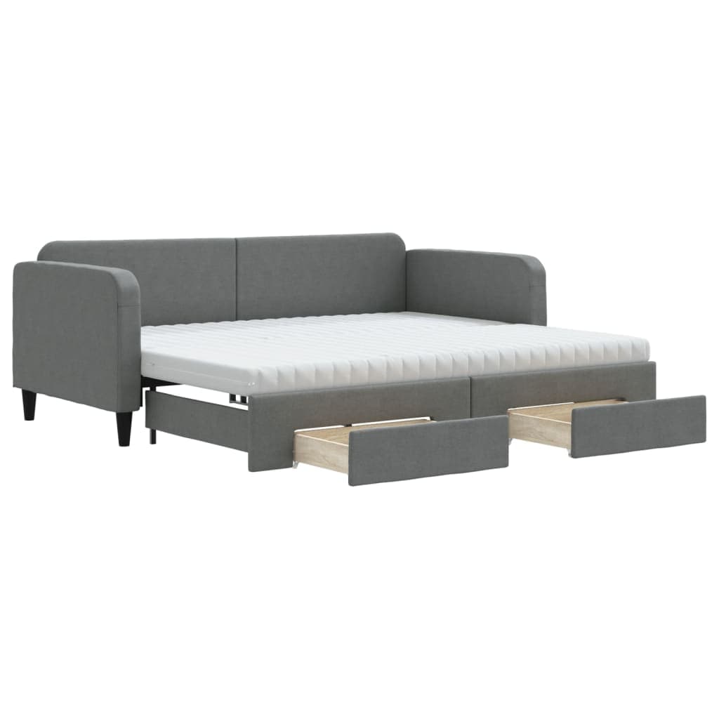 vidaXL Sofá-cama c/ gavetão e gavetas 90x200 cm tecido cinzento-escuro
