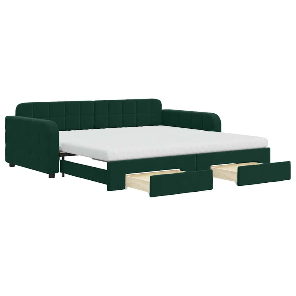 vidaXL Sofá-cama c/ gavetão e gavetas 100x200 cm veludo verde-escuro