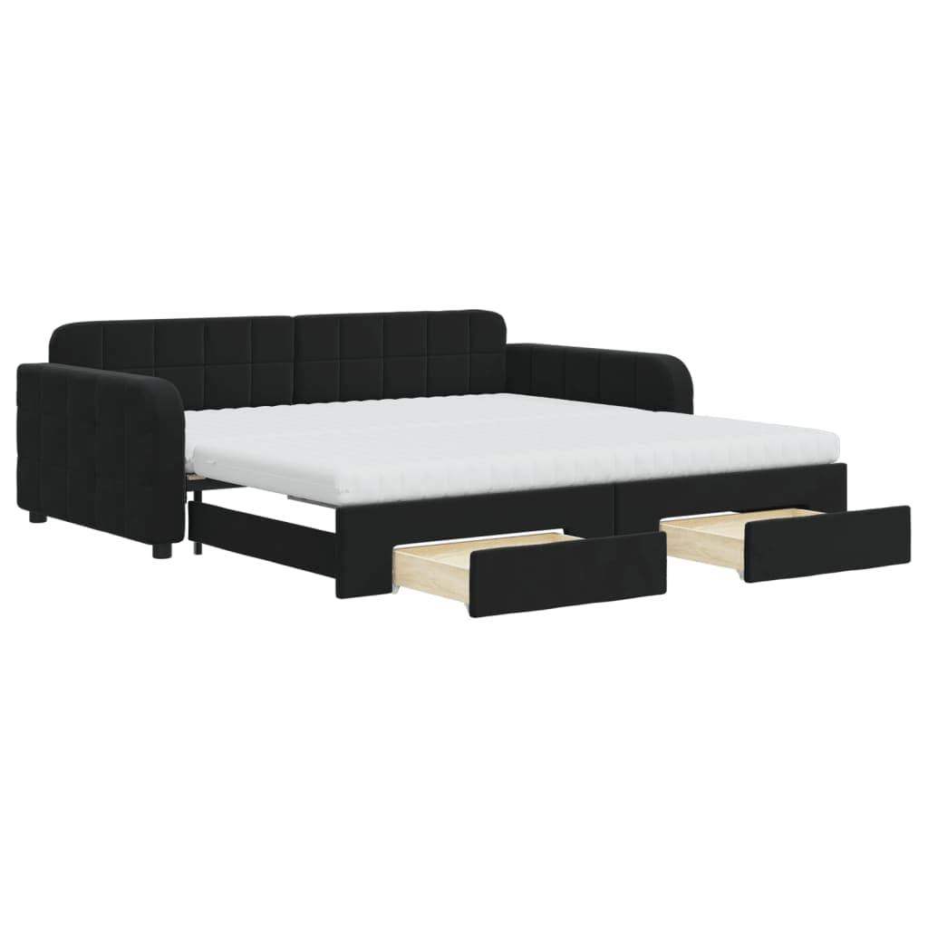 vidaXL Sofá-cama com gavetão e gavetas 100x200 cm veludo preto