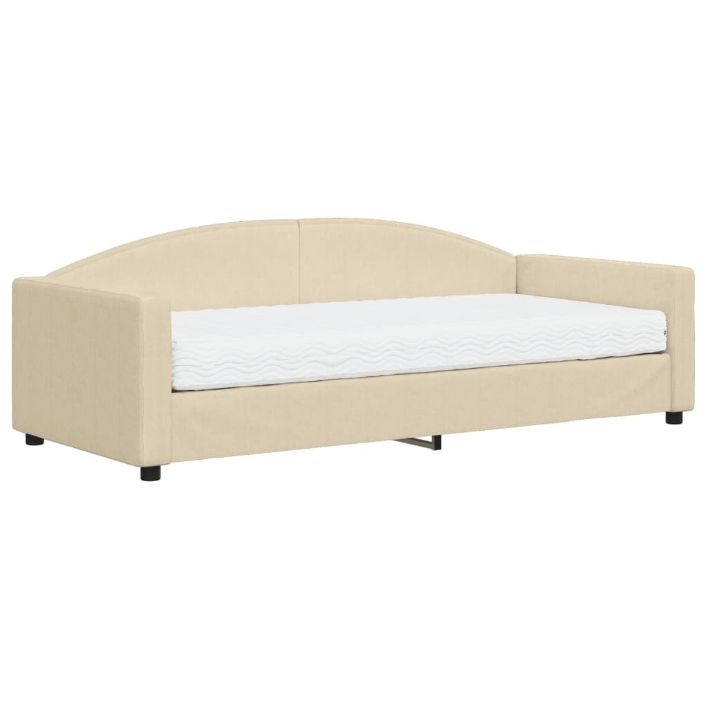 vidaXL Sofá-cama com colchão 90x200 cm tecido cor creme