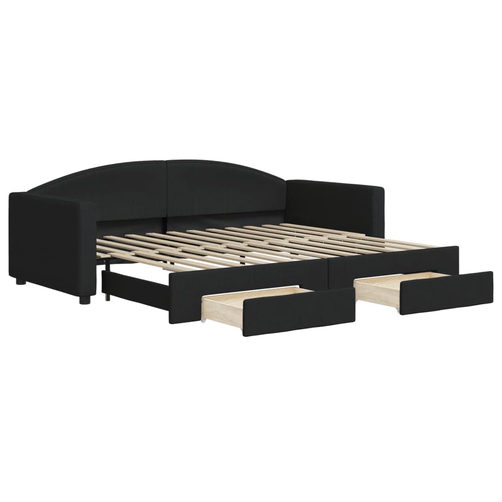 vidaXL Sofá-cama com gavetão e gavetas 90x200 cm tecido preto