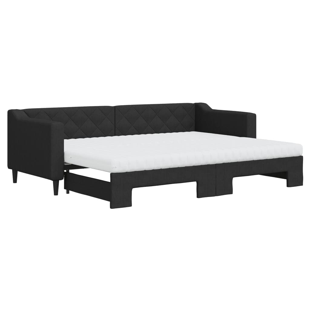 vidaXL Sofá-cama com gavetão e colchões 80x200 cm tecido preto