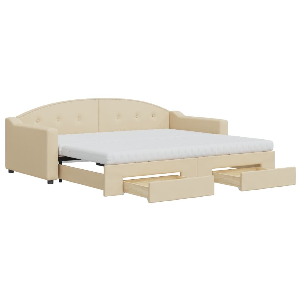 vidaXL Sofá-cama com gavetão e gavetas 90x200 cm tecido cor creme